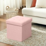 (Pink) HOMCOM Ottoman Penyimpanan Lembut Domba Lipat, 38 x 38 x 38 cm