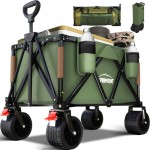 Overmont 150kg Festival Camping Trolley on Wheels - Heavy Duty Folding Beach Wagon Cart with Extra Wide Wheels, Adjustable Handle, Portable for