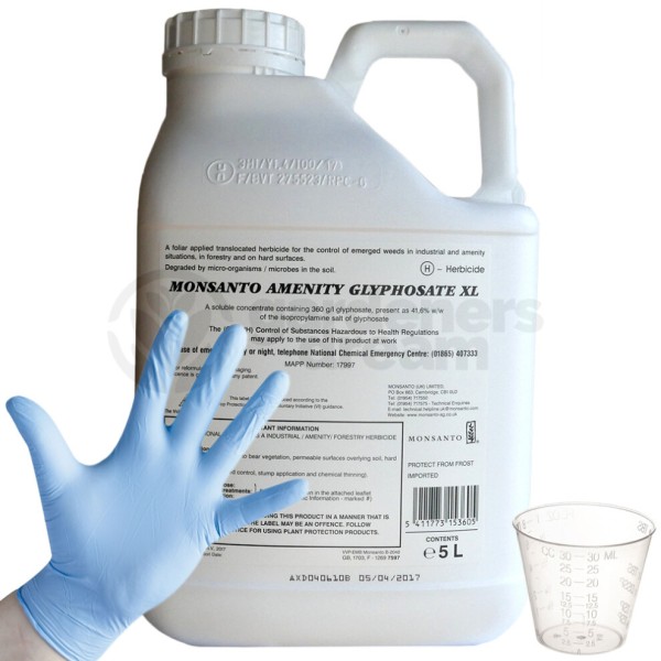 1 X 5L Monsanto Amenity XL Pembasmi Gulma Glyphosate Sangat Kuat + Gratis Cangkir & Sarung Tangan