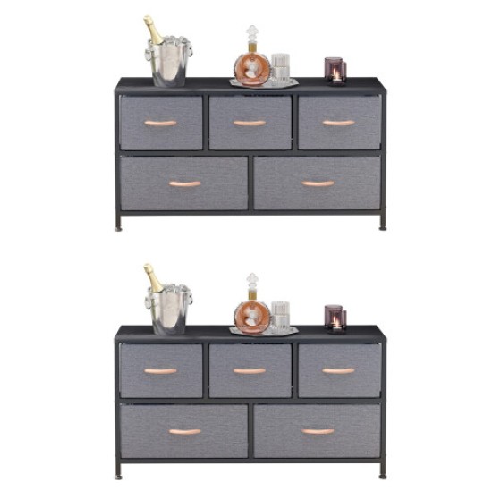 2X Chest of 5 Drawers, Fabric Storage Cabinet Dresser with Handle