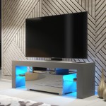 Lemari TV Floe 130 cm dengan Lampu LED - Pintu Lemari Glossy Abu-abu Tua