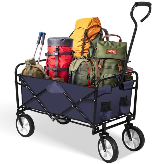 YSSOA ローリング折りたたみ式ガーデンカート キャンピングワゴン 360度回転ホイール 調整可能なハンドル 220lbs積載 B型