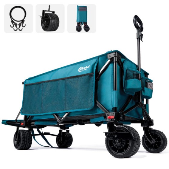 Portal フェスティバルビーチトロリー ブレーキ付き - 広いホイール300L キャンピングワゴン 可調式テールゲート付き - 重型折りたたみワゴン ガーデンイベント用