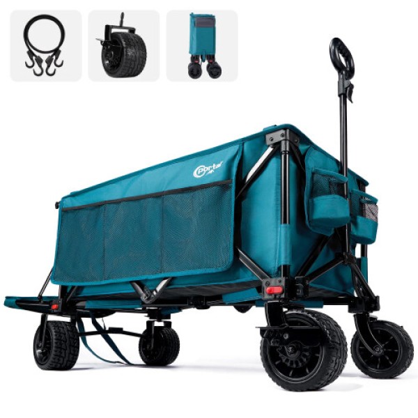 Portal フェスティバルビーチトロリー ブレーキ付き - 広いホイール300L キャンピングワゴン 可調式テールゲート付き - 重型折りたたみワゴン ガーデンイベント用