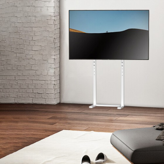 テレビフロアスタンド、高さ調節可能、丈夫で耐久性あり、32-65インチのテレビに対応、ホワイト