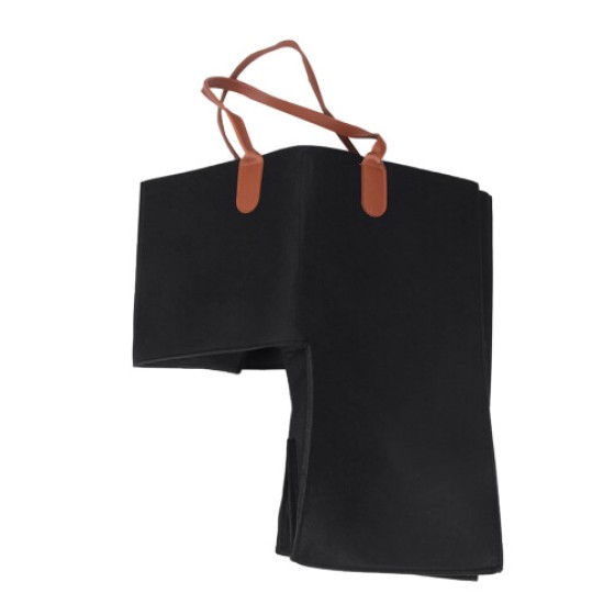 Keranjang Tangga dengan Pegangan Kulit – Kotak Penyimpanan Lipat dari Bahan Felt untuk 16 Anak Tangga, Warna Hitam, dengan Desain Penyangga Internal