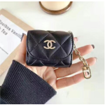 （AirPods Pro 2、ブラック）AirPods レザー保護ケース – シャネルミニバッグ風