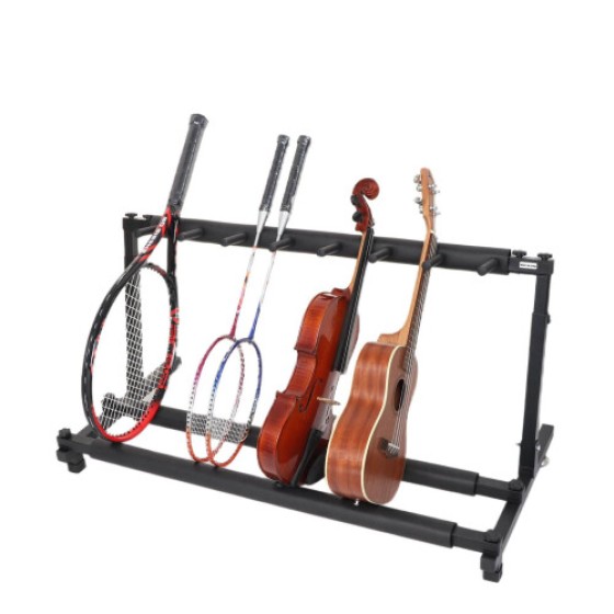 Rak Penyimpanan Raket Tenis, Dudukan Baja Lipat yang Dapat Disesuaikan untuk 7 Raket, Penyelenggara Badminton, Desain Hemat Ruang