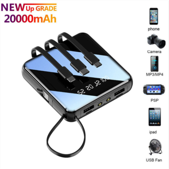 Power Bank Mini 20000mAh – Paket Baterai Charger Ponsel dengan Dua Port USB