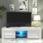 Loom 130 cm Meja TV LED - Pintu Kabinet Putih Kilap