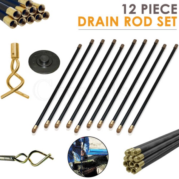 Set batang pembuangan universal, termasuk 12 batang/plunger/pembersih saluran pembuangan tipe cacing, cocok untuk membuka sumbatan saluran pembuangan, membersihkan cerobong asap, dsb., aksesori DIY.