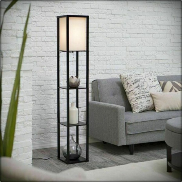 Three-Tier Storage Rack Floor Lamp - Modern Vertical Reading Lamp for Home Decor