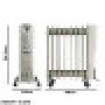 Radiator Minyak Daewoo 11-Fin 2500W untuk Ruangan Besar, Portabel dengan Termostat