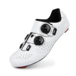 BOODUN ホワイト合成皮革ロードバイクシューズ 1 足入り、通気性あり、サイズ 39-45。