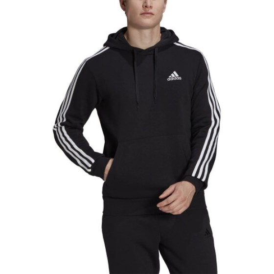 Adidas Men’s Standard Fleece 3-Stripes Hoodie, Black/White