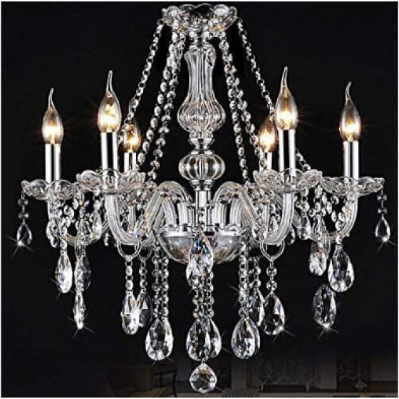 (6 Lengan) 8006 Lampu Chandelier Kristal K9 Asli, Transparan, Tersedia dalam 2, 6, 8, 10, 15, 24, dan 32 Lengan