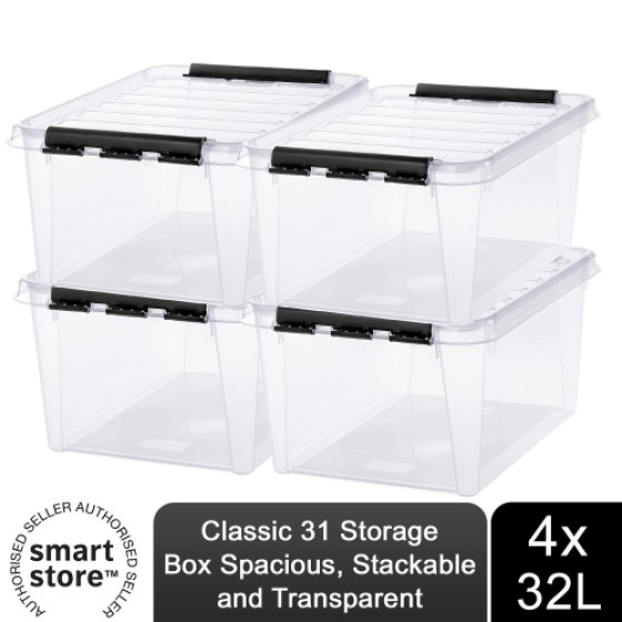 SmartStore Classic 31 Kotak Penyimpanan Transparan 32L, Paket 4