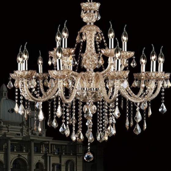 (8 Lengan) Lampu Chandelier Kristal K9 Asli, Daun Maple Champagne
