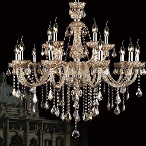 (8 Lengan) Lampu Chandelier Kristal K9 Asli, Daun Maple Champagne