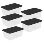 Kotak Penyimpanan Plastik Tahan Lama 45 Liter dengan Tutup, Transparan, untuk Rumah dan Kantor, Dapat Ditumpuk dan Disarangkan, Satu Set Berisi 5 Kotak Besar dengan Tutup (60 x 40 x ...)