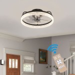 (Lampu Kipas Langit-langit LED Kristal Bulat Modern, Hitam, dengan Remote Control)