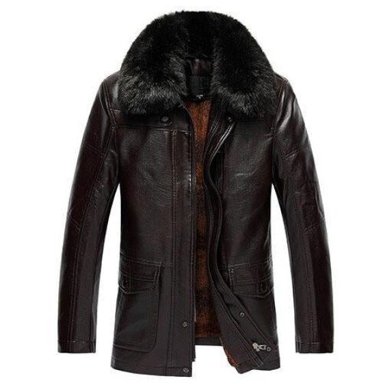 5XL 6XL 7XL Men’s Faux Fur Collar Leather Jacket, Suede PU Thickened Motorcycle Coat, Men’s Leather Jacket, 2017 Winter