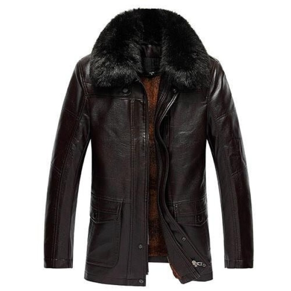 5XL 6XL 7XL Men’s Faux Fur Collar Leather Jacket, Suede PU Thickened Motorcycle Coat, Men’s Leather Jacket, 2017 Winter