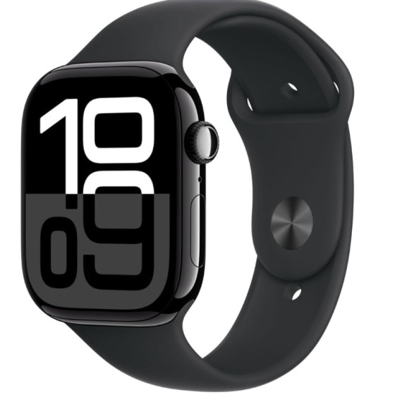 Apple Watch Series 10 46mm (GPS) (MWWQ3, Jet Black Aluminum with Black Sport Band - M/L)