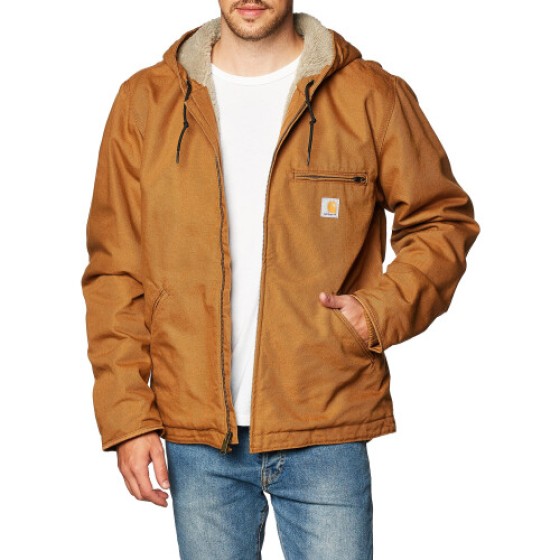 Carhartt Men's Loose-Fit Washed Canvas Sherpa Lined Jacket (Big Size) Work Coat in Carhartt Brown (US Size)