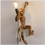 Lampu Gantung Kreatif Modern Tali Goni Resin Monyet Hitam Dekorasi Hewan Rumah, Ruang Makan, Kamar Tidur Lampu Plafon LED (Dinding Emas Sisi Kiri)