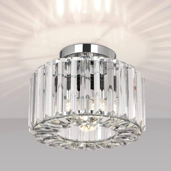 Crystal Ceiling Light, Modern Style Ceiling Light, Crystal Lampshade, E27 Socket, Suitable for Kitchen, Corridor, Bedroom, Living Room, Silver