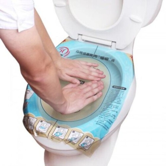 Stiker pembersih toilet universal, mudah membersihkan saluran air dan toilet, berwarna biru langit.