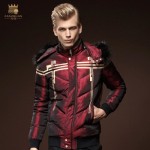 メンズ秋冬スリムフィットショートフード付きダウンジャケット、カジュアルプラスサイズトレンディーフリースアウター