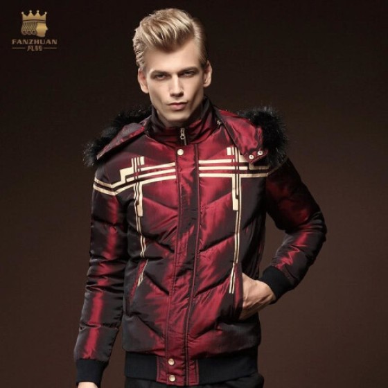 Men's Autumn and Winter Slim Fit Short Hooded Down Jacket, Casual Plus Size Trendy Fleece Outerwear