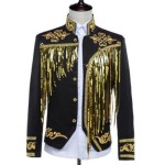 Men's Jacket Blazer, Singer Sequin Gold and Silver Host Outfit, Nightclub Stage Event Star Singer Dancer Jacket