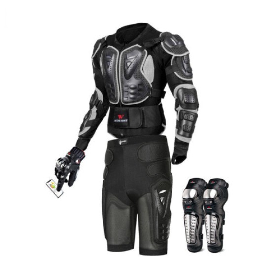 (L) Motorcycle Armor Set - Motorcycle Jacket + Hip Protection + Gloves + Knee Pads Riding Gear
