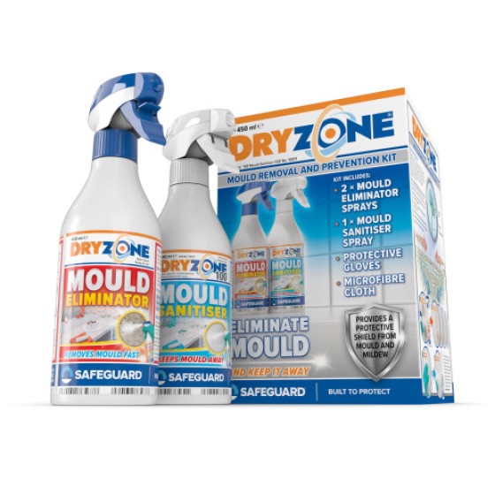 Kit Penghilang dan Pencegahan Jamur Dryzone - 3 x 450ml - Semprotan penghilang jamur aksi ganda yang bekerja cepat untuk kamar mandi, dinding, dan langit-langit, mencegah pertumbuhan kembali jamur.