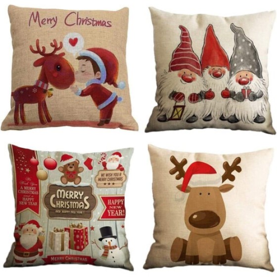 Set of 4 Christmas Pillow Covers, 45 x 45 cm