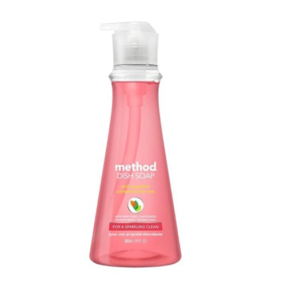 Method Products Sabun Cuci Piring dengan Pompa 18 fl oz, Aroma Jeruk Bali Merah.