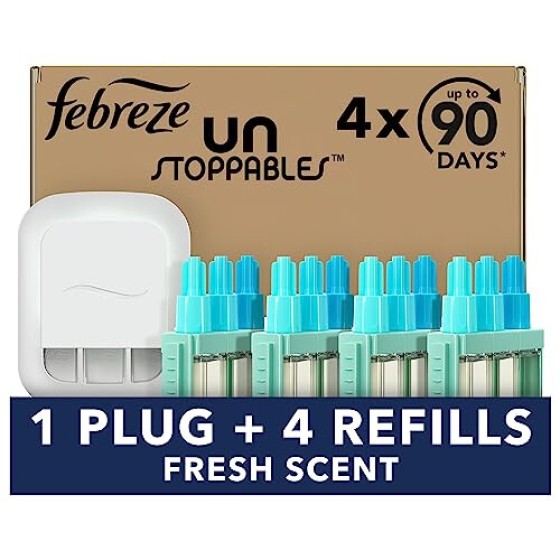 Febreze Unstoppables 3Volution Electric Air Freshener Starter Kit, Electric Aroma Diffuser: 1 plug + 4 replacement packs, Home Electronic Deodorizer