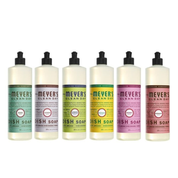 Sabun cuci piring MRS. MEYER'S CLEAN DAY Paket Varian 16 Oz. Termasuk 6 aroma (Lemon Verbena, Lavender, Basil, Rosemary, Honeysuckle, Peony).