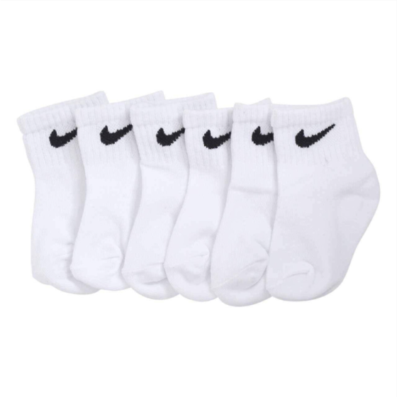 Nike Baby Socks, White/Black, 6 Pairs, Size 6-12 Months