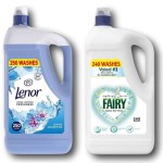 Lenor Spring Awakening Fabric Softener 5L + Fairy Brand Ultra Concentrated Fabric Softener 4.8L - 490 washes, leaving clothes fresh and clean, reducing static electricity.