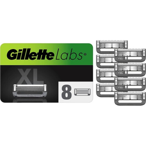 Gillette Labs Pisau Cukur Pengelupas dengan Pisau Pemanas dan Sabun Pengelupas, 8 Pisau Pengganti