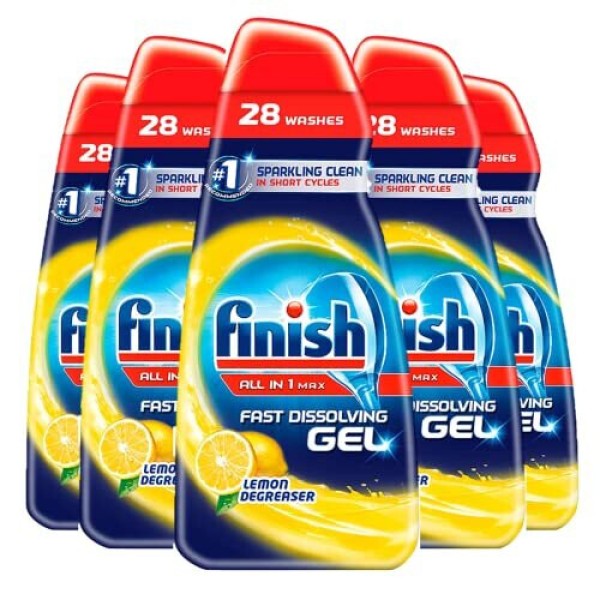 Finish All In One Dishwasher Gel | Scent : LEMON| Size: 700ml, PACK OF 5 |Fast Dissolving Gel for Sparkling Clean Dishes