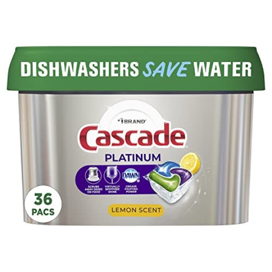 Cascade Platinum ActionPacs Dishwasher Detergent Pods Lemon 36 Count