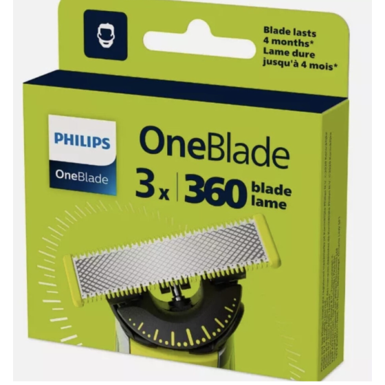 Philips 360° OneBlade 3-Pack Pisau Pengganti, Cocok untuk Mesin Cukur QP430/50