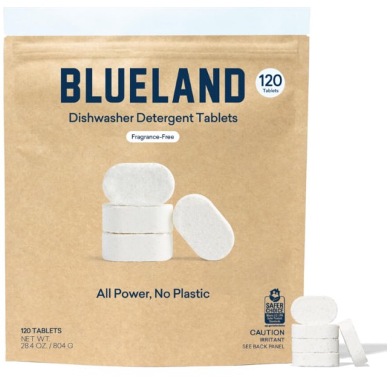 BLUELAND Plastic-Free Dishwasher Detergent Tablets 120 Count Unscented