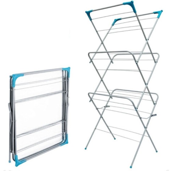 Three-tier foldable clothes drying rack, clothesline, 14-meter length