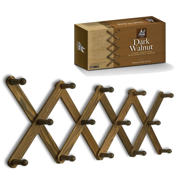 Mercurial Trade Retractable Wooden Hanger - Accordion Style Wall-Mounted Pine Hook - Handmade Vintage Retractable Hook - For Hanging Coats/Jackets